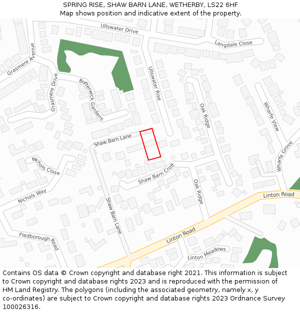 SPRING RISE, SHAW BARN LANE, WETHERBY, LS22 6HF: Location map and indicative extent of plot
