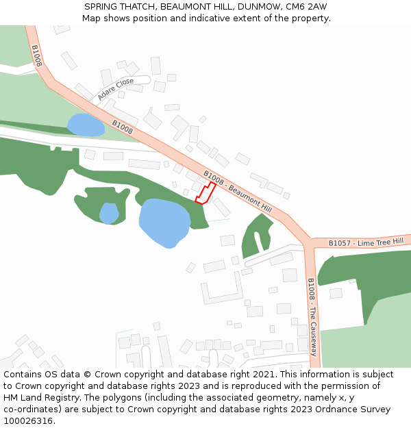 SPRING THATCH, BEAUMONT HILL, DUNMOW, CM6 2AW: Location map and indicative extent of plot