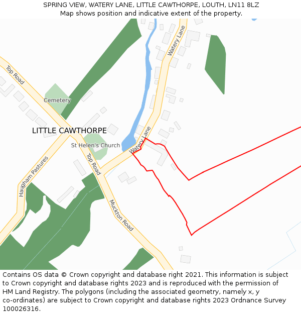 SPRING VIEW, WATERY LANE, LITTLE CAWTHORPE, LOUTH, LN11 8LZ: Location map and indicative extent of plot