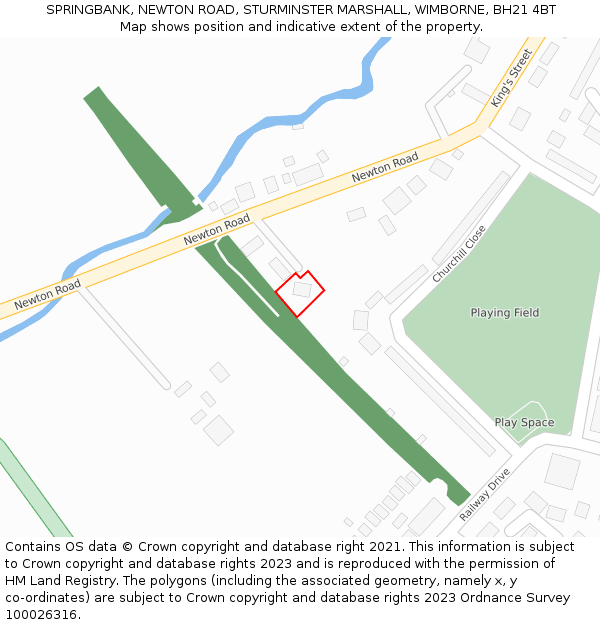 SPRINGBANK, NEWTON ROAD, STURMINSTER MARSHALL, WIMBORNE, BH21 4BT: Location map and indicative extent of plot