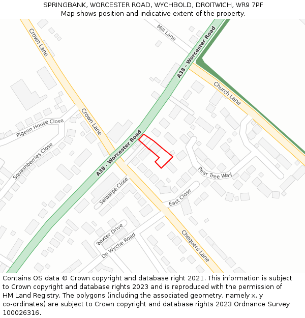 SPRINGBANK, WORCESTER ROAD, WYCHBOLD, DROITWICH, WR9 7PF: Location map and indicative extent of plot