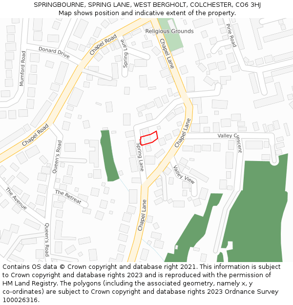 SPRINGBOURNE, SPRING LANE, WEST BERGHOLT, COLCHESTER, CO6 3HJ: Location map and indicative extent of plot