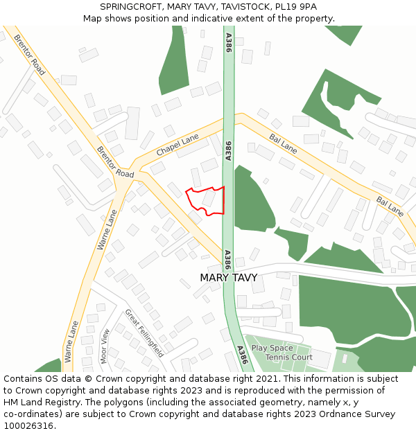 SPRINGCROFT, MARY TAVY, TAVISTOCK, PL19 9PA: Location map and indicative extent of plot