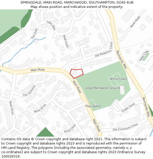 SPRINGDALE, MAIN ROAD, MARCHWOOD, SOUTHAMPTON, SO40 4UB: Location map and indicative extent of plot