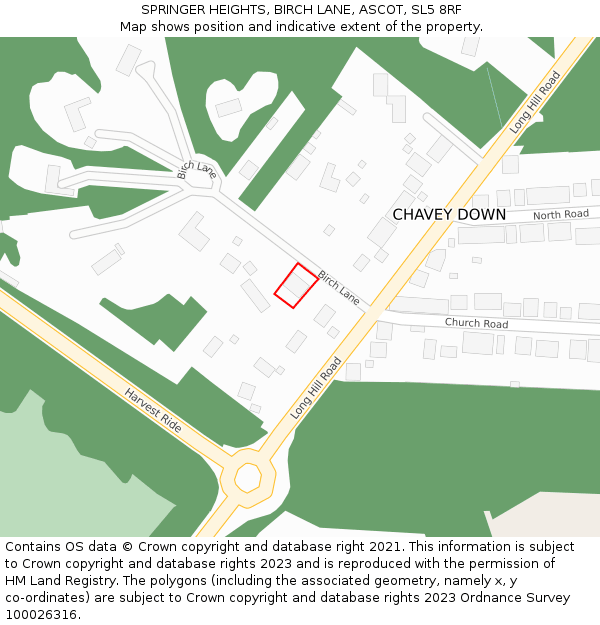 SPRINGER HEIGHTS, BIRCH LANE, ASCOT, SL5 8RF: Location map and indicative extent of plot