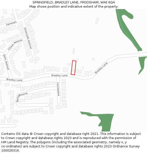 SPRINGFIELD, BRADLEY LANE, FRODSHAM, WA6 6QA: Location map and indicative extent of plot