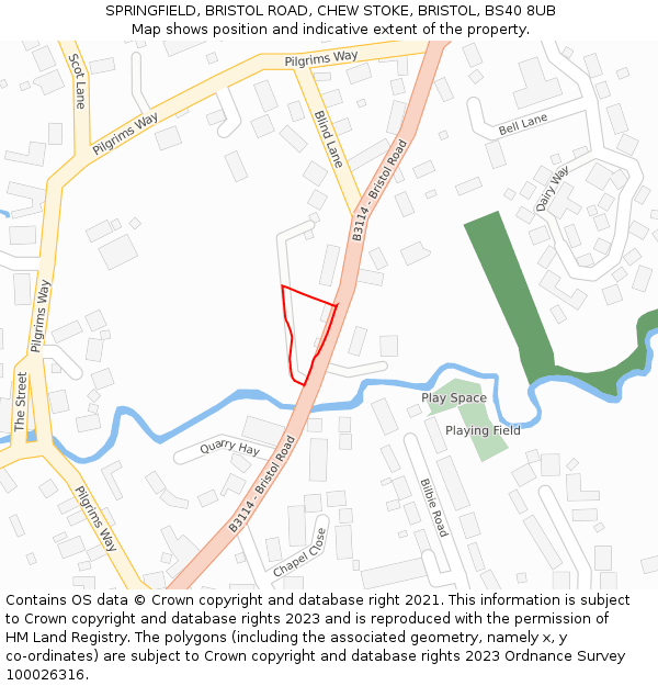 SPRINGFIELD, BRISTOL ROAD, CHEW STOKE, BRISTOL, BS40 8UB: Location map and indicative extent of plot