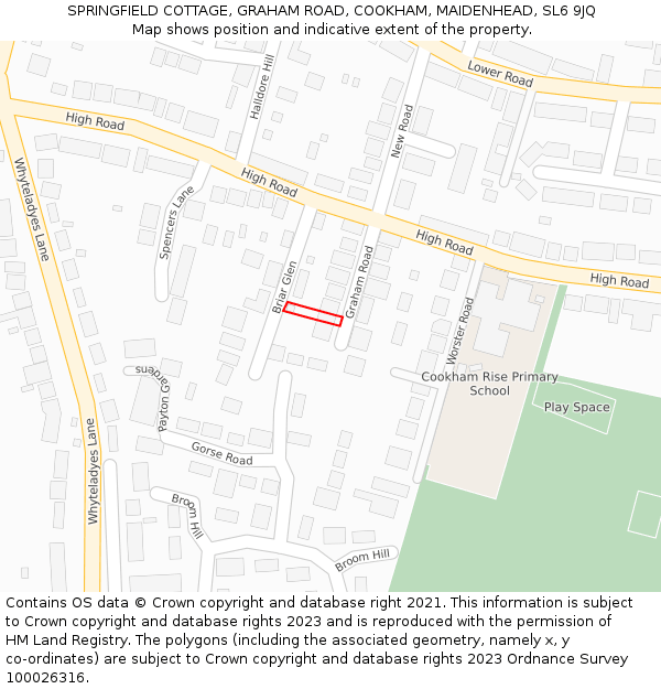 SPRINGFIELD COTTAGE, GRAHAM ROAD, COOKHAM, MAIDENHEAD, SL6 9JQ: Location map and indicative extent of plot