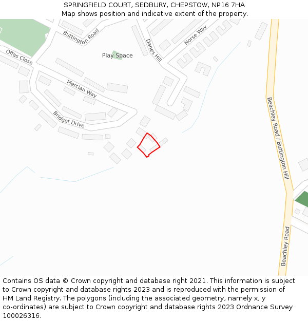 SPRINGFIELD COURT, SEDBURY, CHEPSTOW, NP16 7HA: Location map and indicative extent of plot