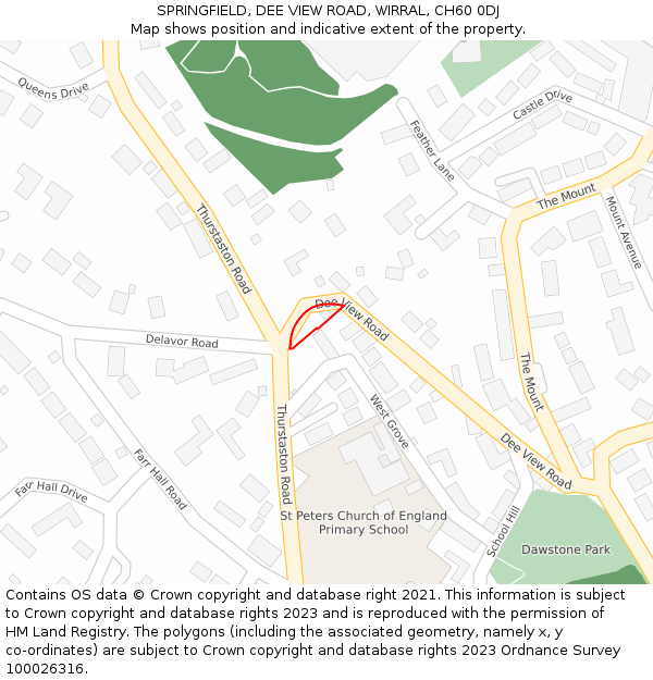 SPRINGFIELD, DEE VIEW ROAD, WIRRAL, CH60 0DJ: Location map and indicative extent of plot