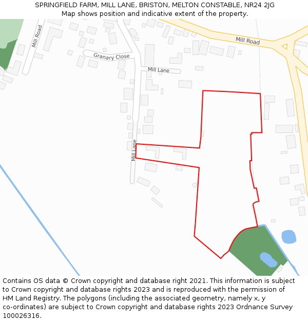 SPRINGFIELD FARM, MILL LANE, BRISTON, MELTON CONSTABLE, NR24 2JG: Location map and indicative extent of plot