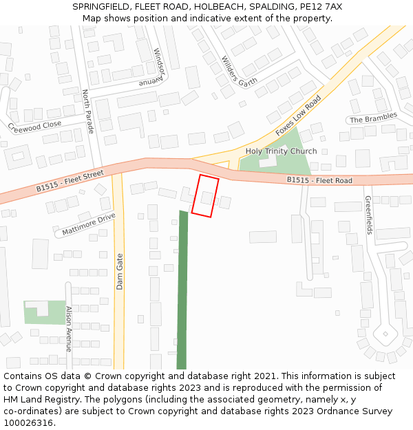 SPRINGFIELD, FLEET ROAD, HOLBEACH, SPALDING, PE12 7AX: Location map and indicative extent of plot