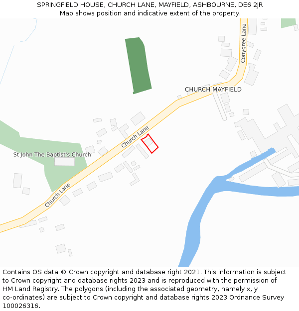 SPRINGFIELD HOUSE, CHURCH LANE, MAYFIELD, ASHBOURNE, DE6 2JR: Location map and indicative extent of plot