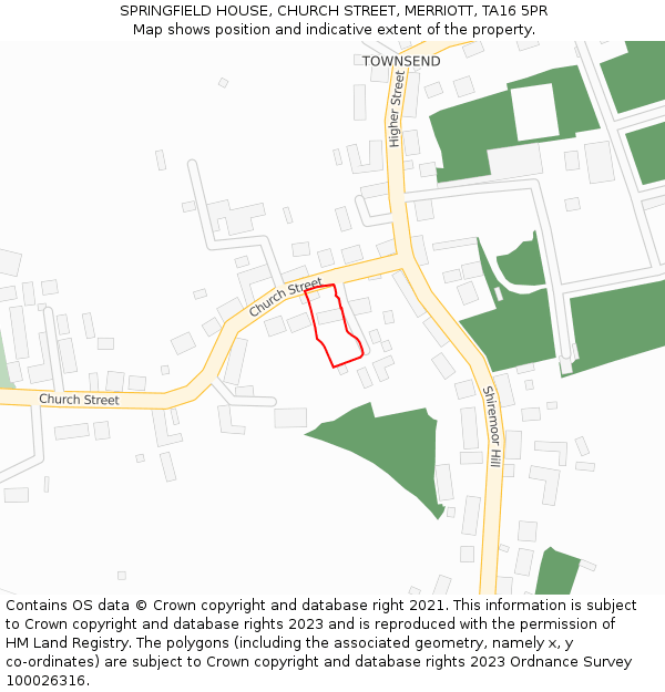 SPRINGFIELD HOUSE, CHURCH STREET, MERRIOTT, TA16 5PR: Location map and indicative extent of plot