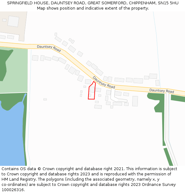 SPRINGFIELD HOUSE, DAUNTSEY ROAD, GREAT SOMERFORD, CHIPPENHAM, SN15 5HU: Location map and indicative extent of plot