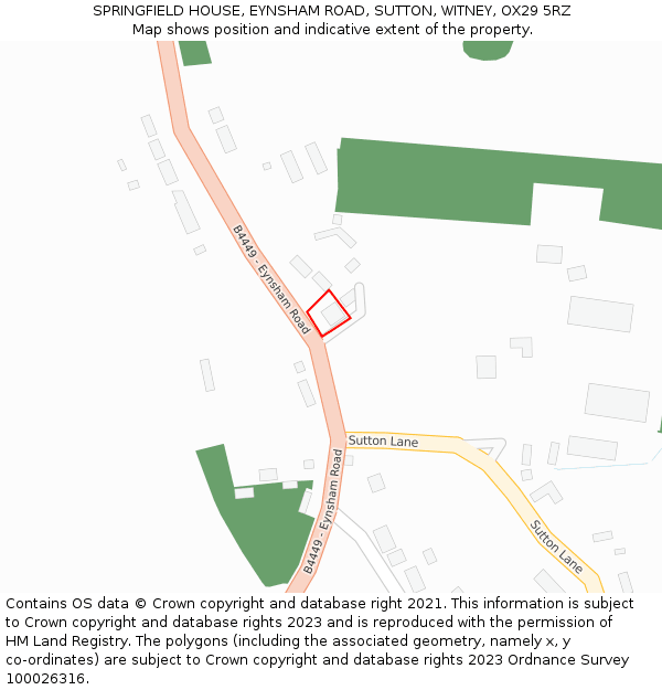 SPRINGFIELD HOUSE, EYNSHAM ROAD, SUTTON, WITNEY, OX29 5RZ: Location map and indicative extent of plot