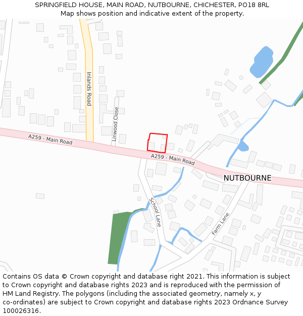 SPRINGFIELD HOUSE, MAIN ROAD, NUTBOURNE, CHICHESTER, PO18 8RL: Location map and indicative extent of plot