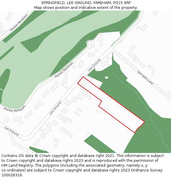 SPRINGFIELD, LEE GROUND, FAREHAM, PO15 6RP: Location map and indicative extent of plot