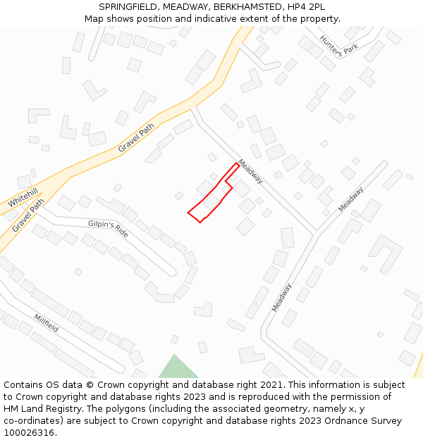 SPRINGFIELD, MEADWAY, BERKHAMSTED, HP4 2PL: Location map and indicative extent of plot