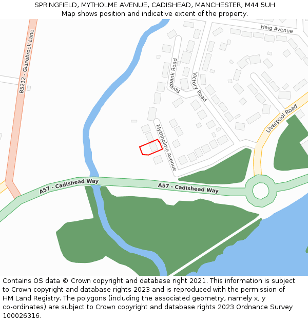 SPRINGFIELD, MYTHOLME AVENUE, CADISHEAD, MANCHESTER, M44 5UH: Location map and indicative extent of plot