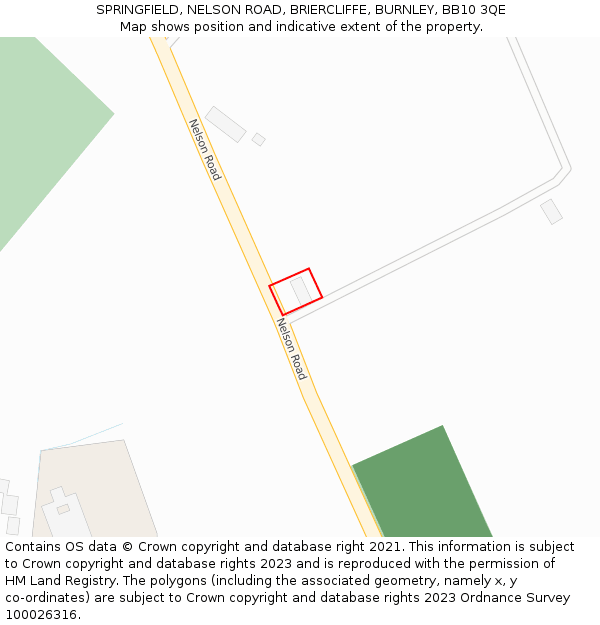 SPRINGFIELD, NELSON ROAD, BRIERCLIFFE, BURNLEY, BB10 3QE: Location map and indicative extent of plot