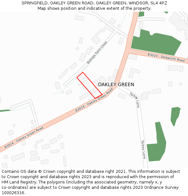 SPRINGFIELD, OAKLEY GREEN ROAD, OAKLEY GREEN, WINDSOR, SL4 4PZ: Location map and indicative extent of plot