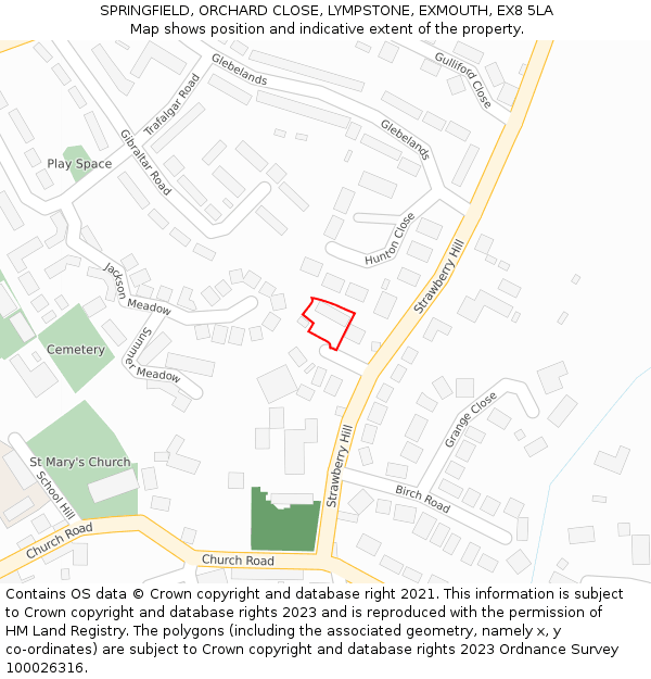 SPRINGFIELD, ORCHARD CLOSE, LYMPSTONE, EXMOUTH, EX8 5LA: Location map and indicative extent of plot