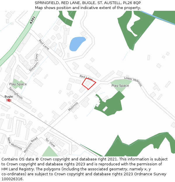 SPRINGFIELD, RED LANE, BUGLE, ST. AUSTELL, PL26 8QP: Location map and indicative extent of plot