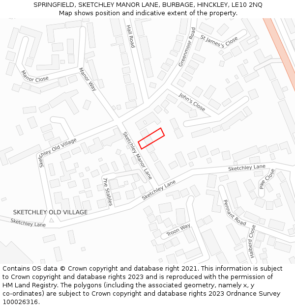 SPRINGFIELD, SKETCHLEY MANOR LANE, BURBAGE, HINCKLEY, LE10 2NQ: Location map and indicative extent of plot