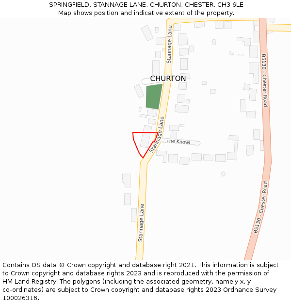 SPRINGFIELD, STANNAGE LANE, CHURTON, CHESTER, CH3 6LE: Location map and indicative extent of plot