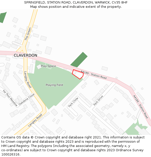 SPRINGFIELD, STATION ROAD, CLAVERDON, WARWICK, CV35 8HF: Location map and indicative extent of plot