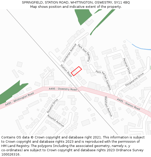 SPRINGFIELD, STATION ROAD, WHITTINGTON, OSWESTRY, SY11 4BQ: Location map and indicative extent of plot