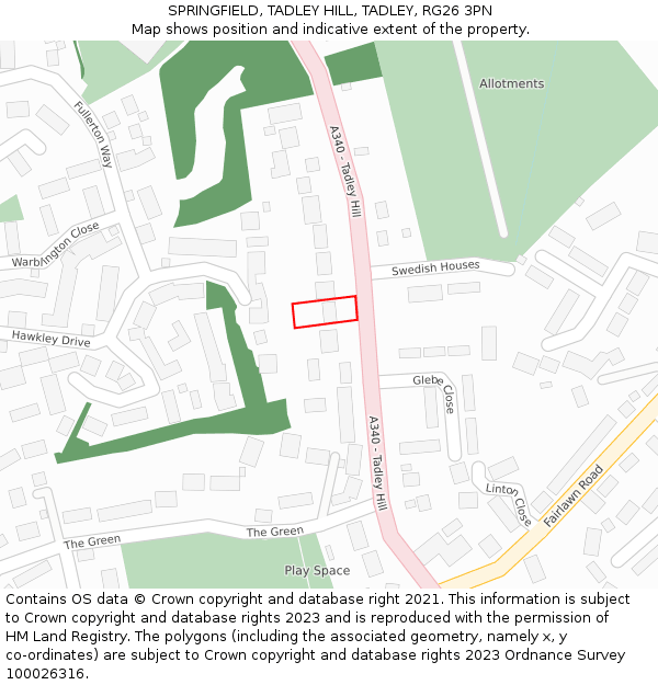 SPRINGFIELD, TADLEY HILL, TADLEY, RG26 3PN: Location map and indicative extent of plot