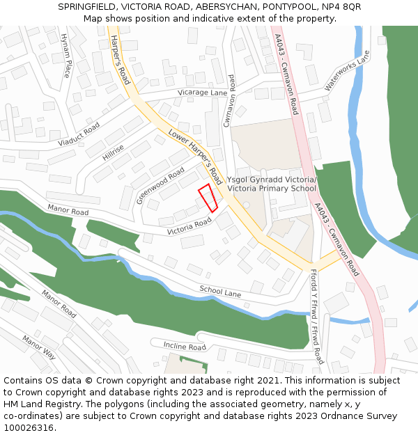 SPRINGFIELD, VICTORIA ROAD, ABERSYCHAN, PONTYPOOL, NP4 8QR: Location map and indicative extent of plot