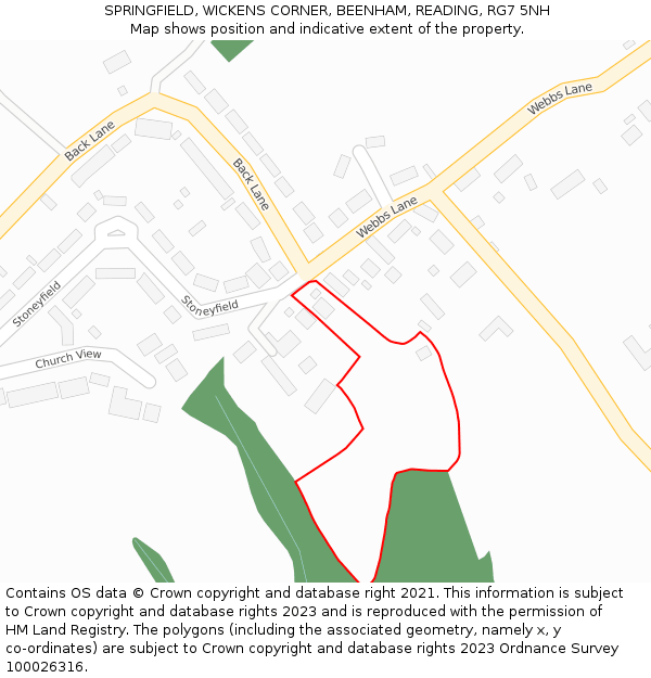 SPRINGFIELD, WICKENS CORNER, BEENHAM, READING, RG7 5NH: Location map and indicative extent of plot