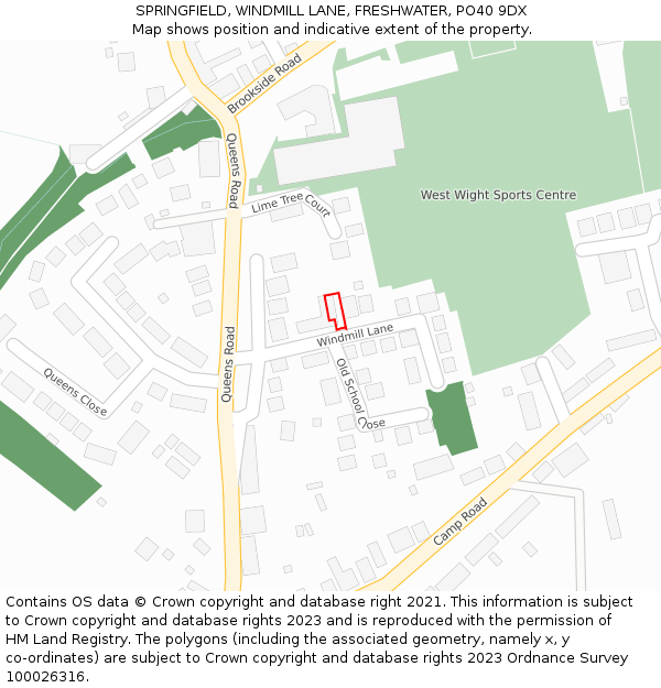SPRINGFIELD, WINDMILL LANE, FRESHWATER, PO40 9DX: Location map and indicative extent of plot