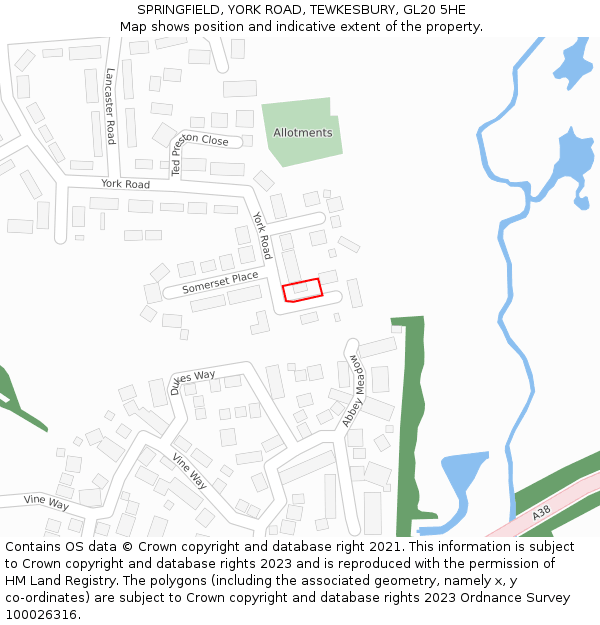 SPRINGFIELD, YORK ROAD, TEWKESBURY, GL20 5HE: Location map and indicative extent of plot