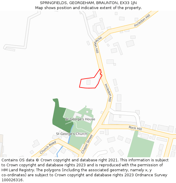 SPRINGFIELDS, GEORGEHAM, BRAUNTON, EX33 1JN: Location map and indicative extent of plot