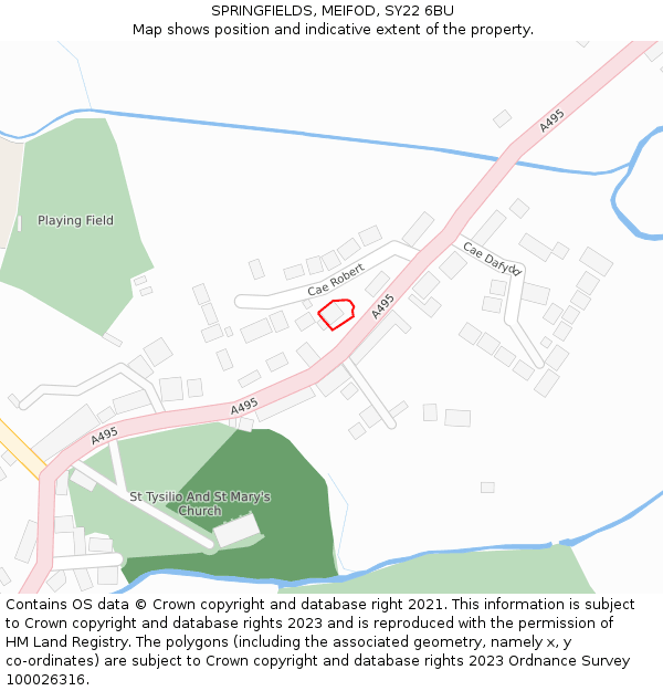 SPRINGFIELDS, MEIFOD, SY22 6BU: Location map and indicative extent of plot