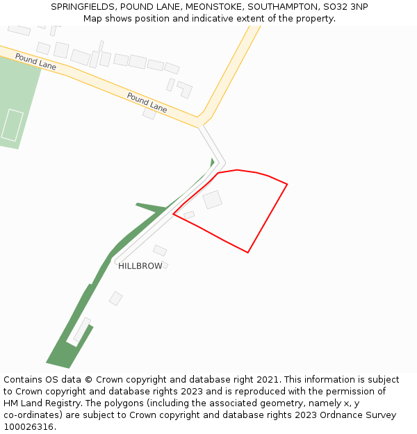 SPRINGFIELDS, POUND LANE, MEONSTOKE, SOUTHAMPTON, SO32 3NP: Location map and indicative extent of plot