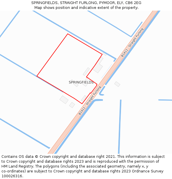 SPRINGFIELDS, STRAIGHT FURLONG, PYMOOR, ELY, CB6 2EG: Location map and indicative extent of plot