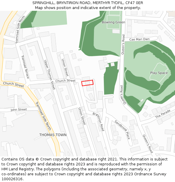 SPRINGHILL, BRYNTIRION ROAD, MERTHYR TYDFIL, CF47 0ER: Location map and indicative extent of plot
