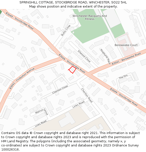 SPRINGHILL COTTAGE, STOCKBRIDGE ROAD, WINCHESTER, SO22 5HL: Location map and indicative extent of plot