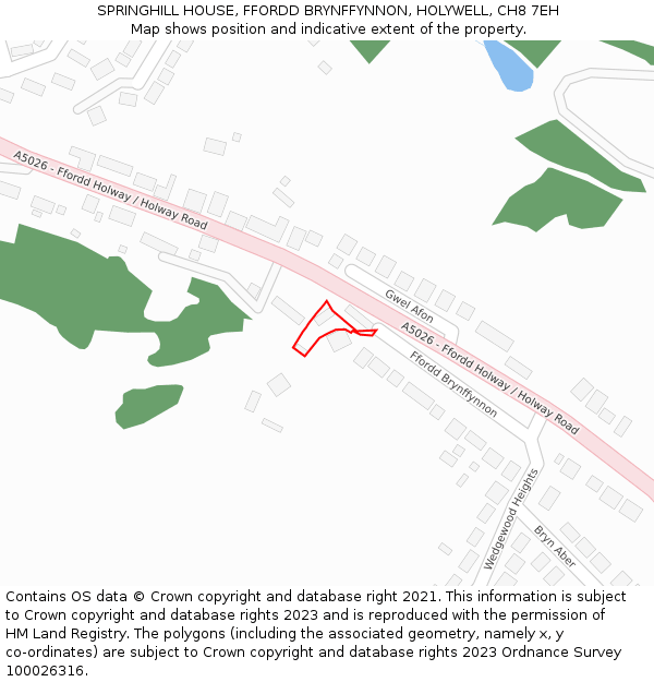 SPRINGHILL HOUSE, FFORDD BRYNFFYNNON, HOLYWELL, CH8 7EH: Location map and indicative extent of plot