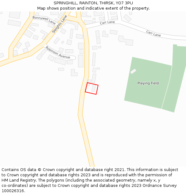 SPRINGHILL, RAINTON, THIRSK, YO7 3PU: Location map and indicative extent of plot