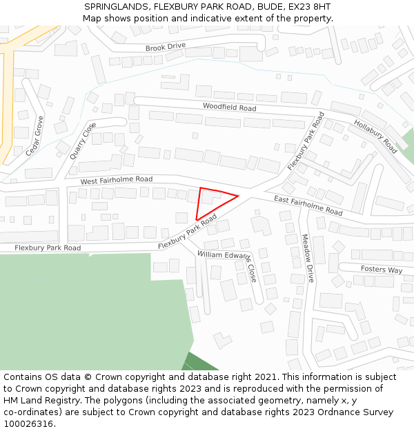 SPRINGLANDS, FLEXBURY PARK ROAD, BUDE, EX23 8HT: Location map and indicative extent of plot
