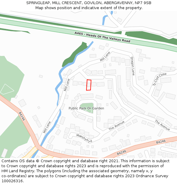 SPRINGLEAP, MILL CRESCENT, GOVILON, ABERGAVENNY, NP7 9SB: Location map and indicative extent of plot
