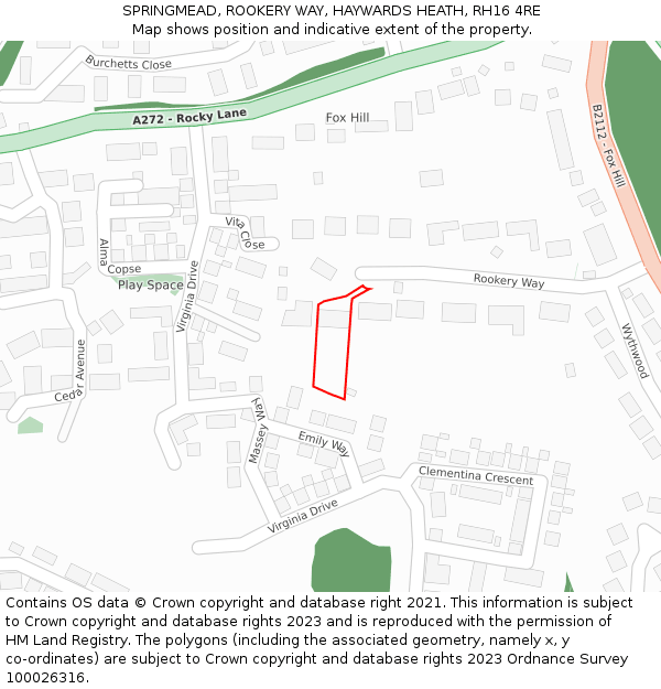 SPRINGMEAD, ROOKERY WAY, HAYWARDS HEATH, RH16 4RE: Location map and indicative extent of plot
