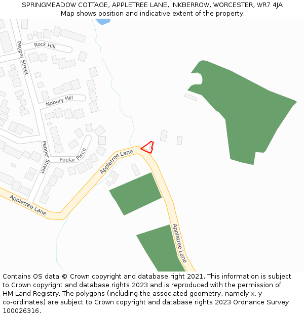 SPRINGMEADOW COTTAGE, APPLETREE LANE, INKBERROW, WORCESTER, WR7 4JA: Location map and indicative extent of plot