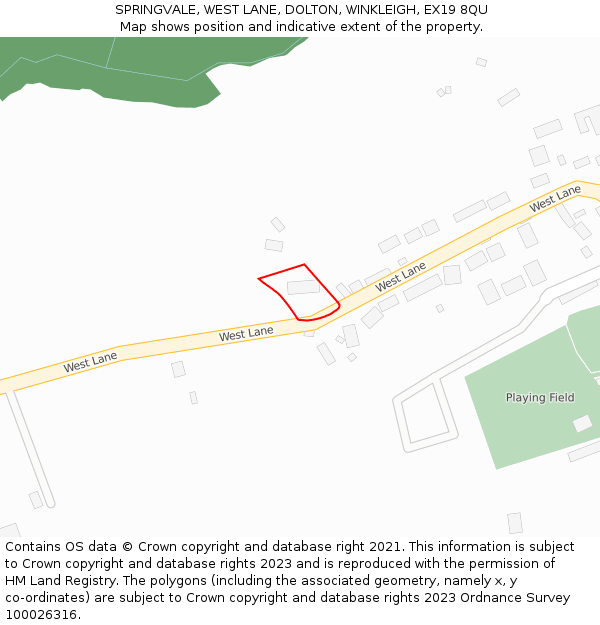 SPRINGVALE, WEST LANE, DOLTON, WINKLEIGH, EX19 8QU: Location map and indicative extent of plot